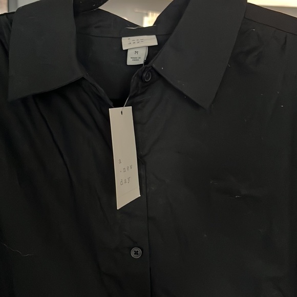 NWT Short Sleeve Button Down Collared Cotton A-Line Black Midi Dress - Picture 4 of 4